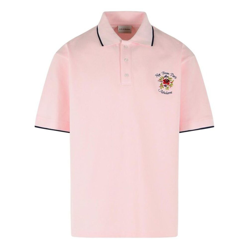 Drole De Monsieur 'Slogan Rose' Pink Cotton Polo Shirt Men